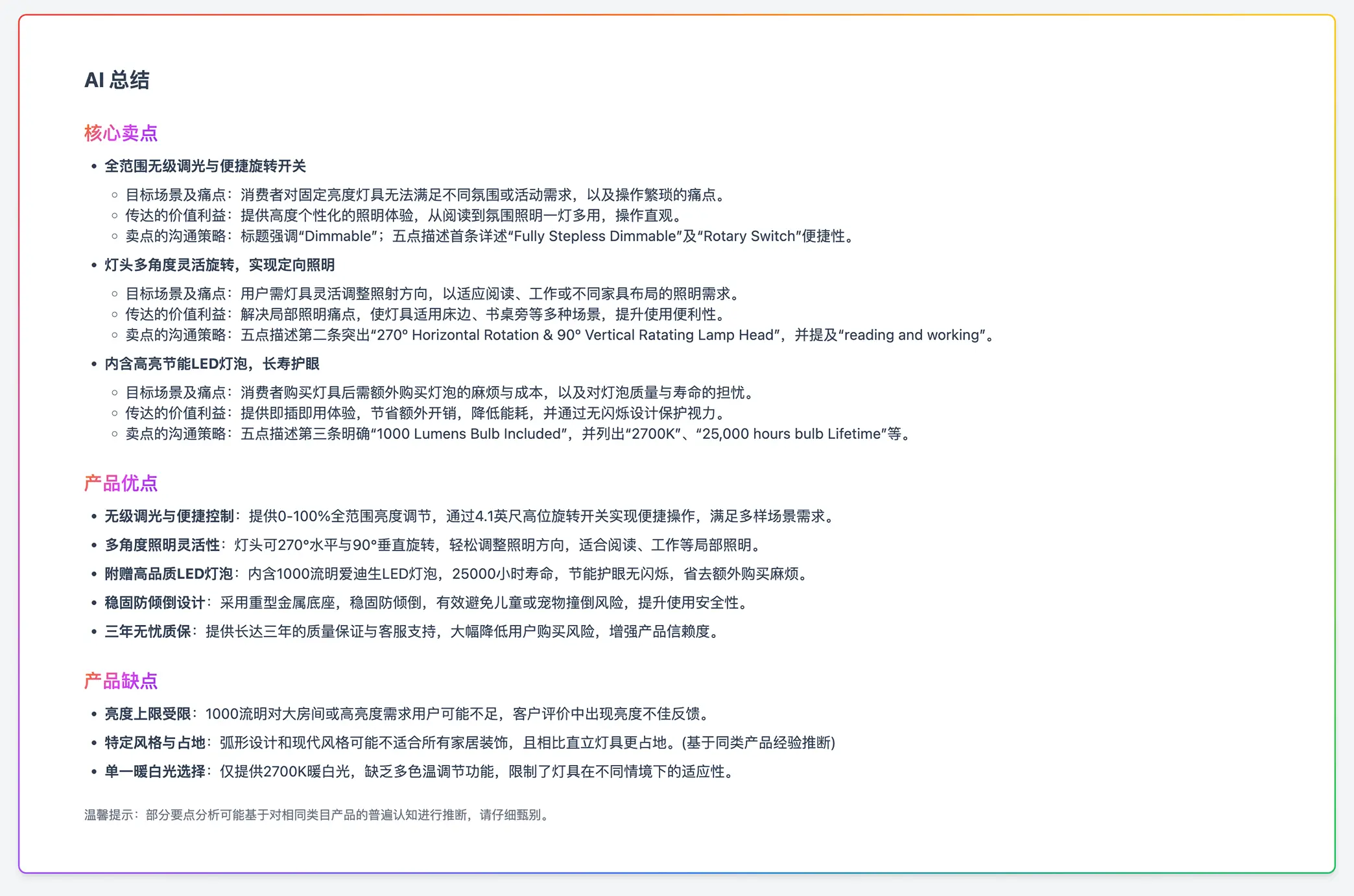 AI 自动解构卖点与优劣势